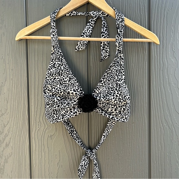 Kenneth Cole Swimwear Bikini Halter Top Medium Black Animal Beach Swimwear Rose - Picture 2 of 10